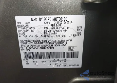 2013 Lincoln Mkx from USA, damaged, VIN 2LMDJ8JK3DBL23959